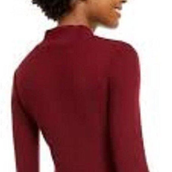 Planet Gold Women 'Juniors' Mock-Neck Lettuce-Trim Top Port, Medium - Picture 2 of 3